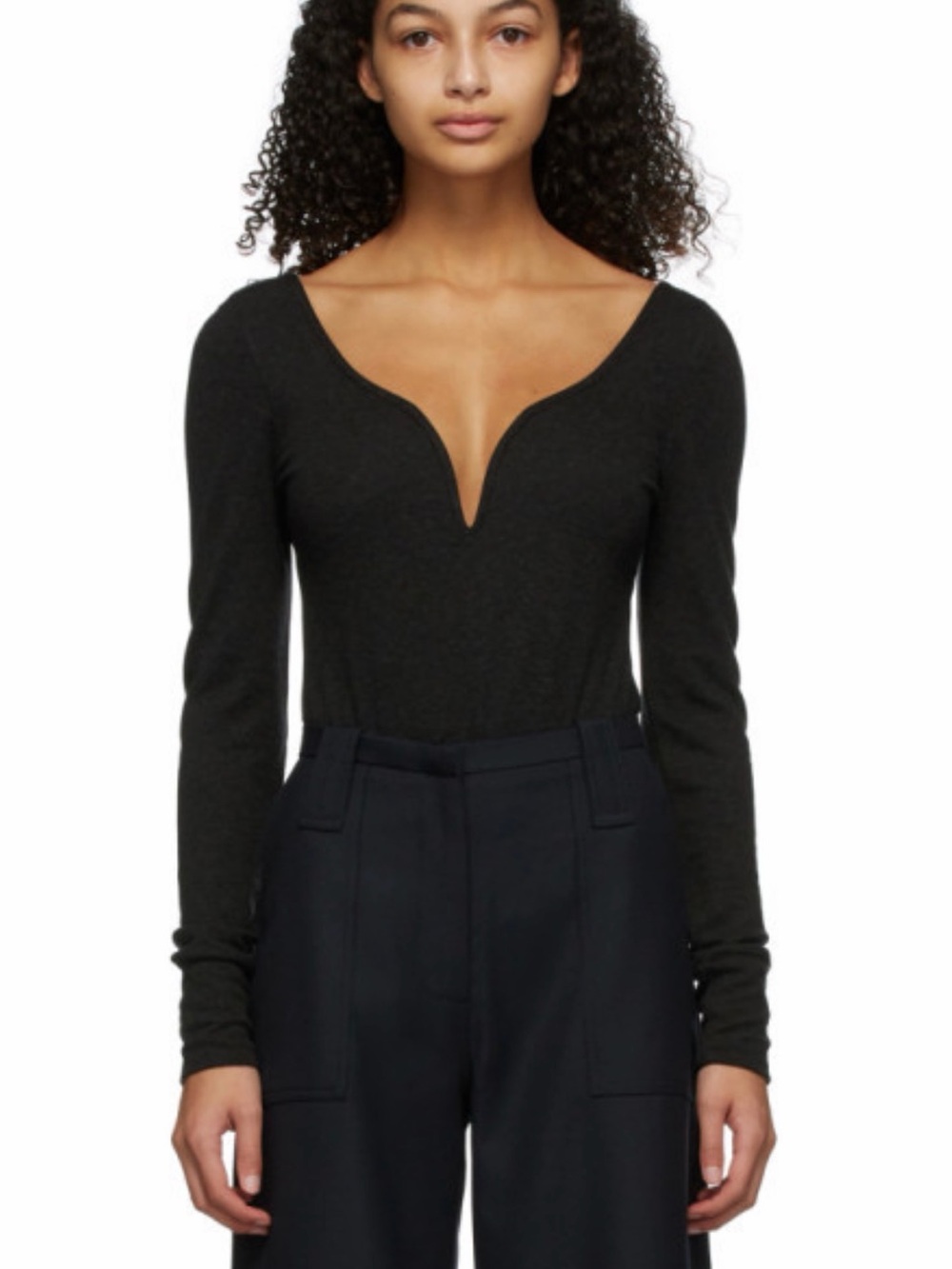 NWOT Ganni grey wool v-neck bodysuit